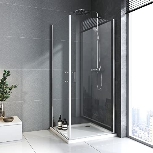 Duschkabine Eckdusche 80x80x195cm, Duschabtrennung Eckeinstieg Duschtür Doppel Pendeltüren Duschwand Schwingtür 6mm EGS Glas NANO Beschichtung