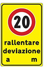 CARTELLO IN LAMIERA SCATOLATA RETTANGOLO 60X40 cm - rallentare a 20 km/h, deviazione a m - SEGNALE CATARIFRAGENTE CON CAVALLETTO (CARTELLO + CAVALLETTO)