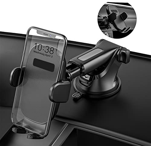 CGZZ Car Phone Mount Holder, Car Mount for Dashboard Windshield Air Vent, 2-in-1 Car Phone Holder with Adjustable Arm, Twist-lock Clip and Strong Suction Cup, Compatible iPhone 12 13 14 Pro