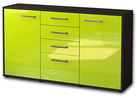Lqliving Sideboard Donatella, Korpus in anthrazit matt, Front im Hochglanz-Design Grün (136x79x35cm), inkl. Metall Griffen, Made in Germany