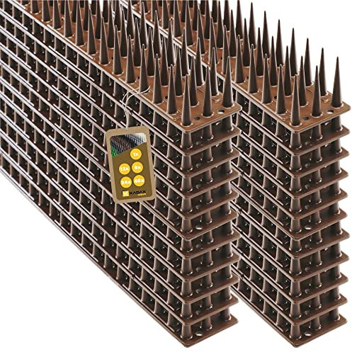 KADAX 24 Stück Vogelabwehr Spikes, Kunststoff, 51x4x3,5 cm, 3-reihig, für Tauben, Katzen, Marder, Zaun, Balkon, Dach, Fensterbank, robust und wetterbeständig, frei zuschneidbar, Braun