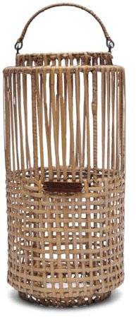 Riviera Maison Laternen Rattan, kerzenhalter groß Für den Innen- und Außenbereich - Rustic Rattan Webbing Laterne - Braun - (ØxH) 19x42