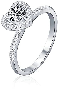 Ayoiow Partnerring Damen, Ringe 925 Damen mit 0.5ct Moissanit Herz Halb Ewigkeit Ring Größe 52 (16.6)