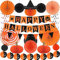 AhfuLife Halloween Party Banner Decoration Set, Reusable Happy Halloween Paper Banner for Home, Hanging Honeycomb Balls for Halloween Indoor Decorations
