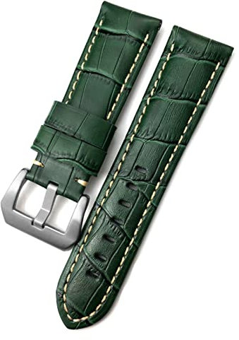PURYN 24 mm Uhrenarmband passend für PAM Panerai Luminor Grün Rot Blau Rindsleder Armband Edelstahl Schnalle Gratis Werkzeug, 24mm Black buckle, Achat