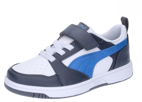 Puma Unisex Kids Rebound V6 LO AC+ PS Sneaker, Puma White-HYPERLINK Blue-Galactic Gray, 33 EU