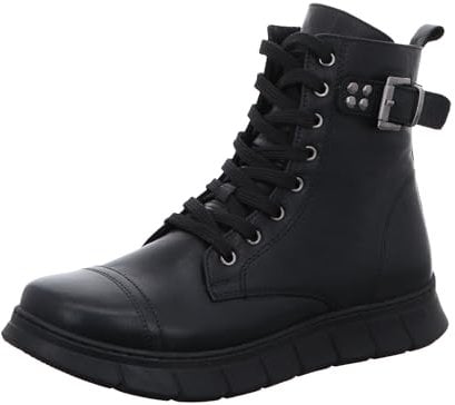 Gemini Damen Stiefelette Leder Combat Boot sportlich Schnalle Nieten 341913-02, Größe:38 EU, Farbe:Schwarz