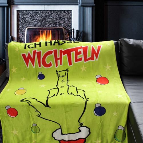 KAMACA Originelle Kuscheldecke Ich Hasse Wichteln Flauschige Decke Fleecedecke weich atmungsaktiv Sofadecke Wohndecke Couchdecke Geschenk Weihnachten (Festtags – Muffel grün 130x160 cm)