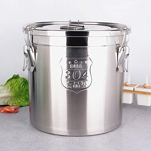304 Stainless Steel Grain Container, 12L Metal Kitchen Rice Oil Storage Bucket, Bucket with Lid, Airtight Food Storage Container, Stainless Steel Rice Storage Barrel, for Flour, Cereal, Rice