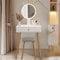 Ezigoo Small Dressing Table with Adjustable LED Mirror & Stool, 60cm Compact Makeup Desk with Drawer, Modern White Vanity for Bedroom, Girls, Gift