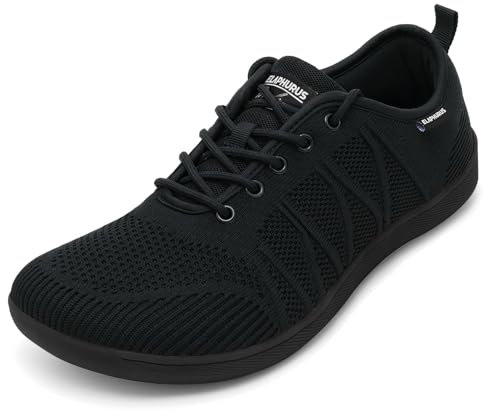 Baskets Minimalistes pour Homme Femme Tige Tricotée Bout Large Chaussures de Marche Antidérapante Confortable Respirant Sneakers,Tout Noir,38 EU