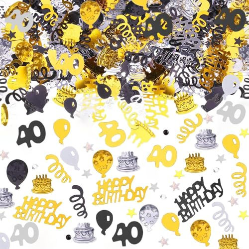 AIVEKE Konfetti 40. Geburtstag Deko - Happy Birthday Konfetti (Gold Schwarz) - Partydekoration Geburtstag Tischdeko Streudeko für Jubiläen, Geburtstage, Partys