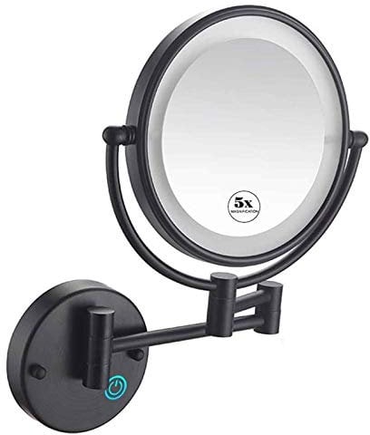 Makeup Mirror Wall Mount with 5X Magnification, Round Makeup Mirror 360 Rotation Double-Sided Makeup Mirror, USB Rechargeable (Color : Antique Copper)