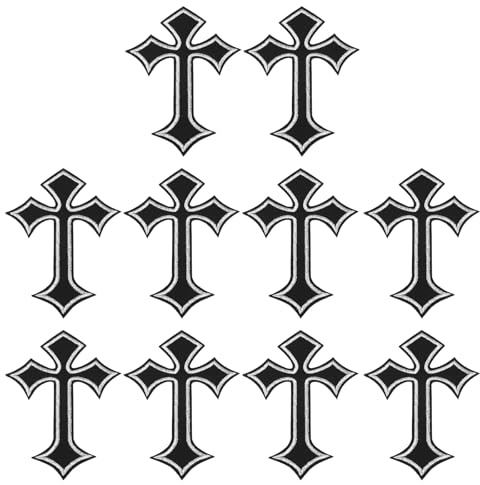 PATIKIL Cross Embroidered Patches,10 Pcs Cross Sew on Iron on Decorative Patches for Repair Decoration Clothing Hats Jackets Backpack, 4.1 Lx2.8 W, Black White