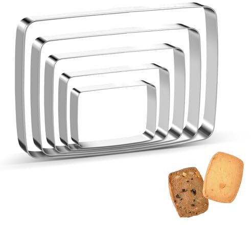 Tmflexe Rectangle Round Corner Cookie Cutters Egg Biscuit for Kids DIY Lunchbox Bento Box Fruit Vegetable Sandwich Cutters for Baking, Pack of 5
