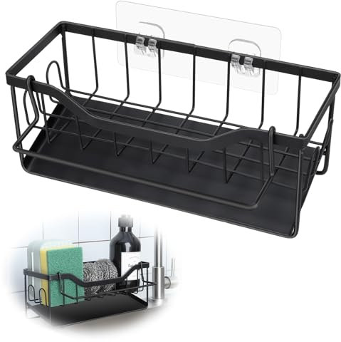 Spülbecken Organizer mit Abtropfschale,Küchen Organizer mit Handtuchhalter,Schwammhalter Küche Aufbewahrung&Organisation Ohne Bohren Küchen Sink Badezimmer Organizer für Lappen Bürsten Schwamm Seife