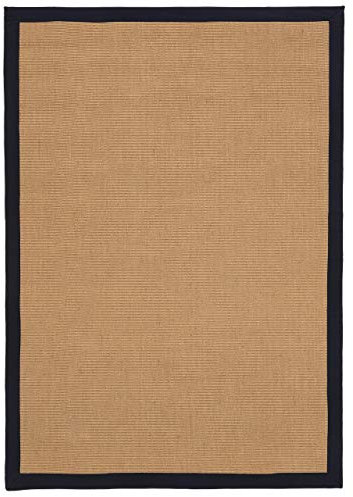 carpetfine Sisalteppich Naturfarbe 240x340 cm handgewebt mit Bordüre aus Baumwolle in Anthrazit| Moderner Rutschfester Flachgewebeteppich Uni aus Naturfasern für Wohnzimmer, Schlafzimmer