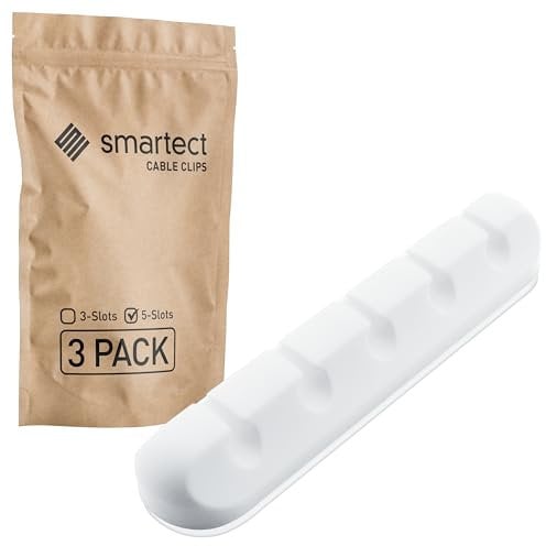 smartect Kabelhalter selbstklebend 5-Slots in Weiß [3 Stück] Kabelwandklemmen zum fixieren von USB-, Strom- und Ladekabeln, Kabelclips für Kabelmanagement am Schreibtisch
