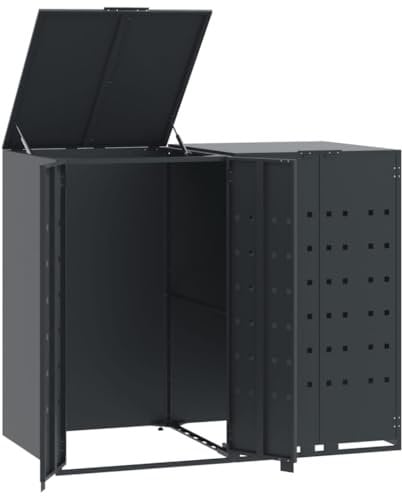 vidaXL Rangement à roulettes pour poubelles pour 2 bacs anthracite, rangement de poubelles, rangement de poubelles de jardin, hangar à poubelles