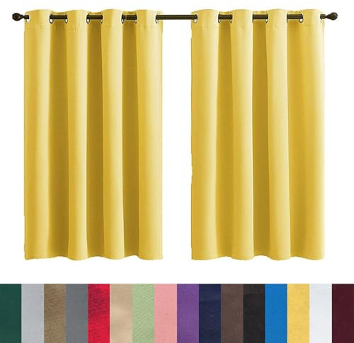 GAIFNAG Blickdichte Gardinen Schlafzimmer Curtains 120 x 70 cm Kälteschutz Wämreisolierende, Luftig Modern Schlaufenschal, Balkontür Gardine für Hochzeit Fenster Wohnzimmer, Gelb
