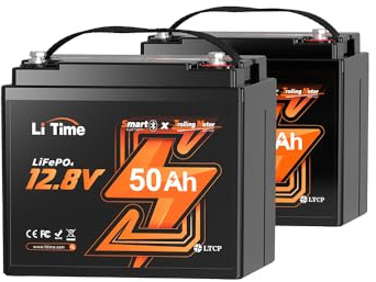 LiTime LiFePO4 12V 50Ah Bluetooth Lithium Batterie mit Tieftemperaturschutz, 50A BMS, Max. 15000 Zyklen, Perfekt für Trolling Motoren, Marine, Boot, Yacht, Wohnmobil, Fischfinder (2 Pack)