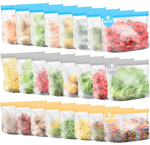 Cisivis Silikon Gefrierbeutel, 24 Stück Silikon Wiederverwendbar mit Stehendes Boden-Design, Sandwichbeutel Küche für Brotbeutel Milch Snacks Fleisch Eier