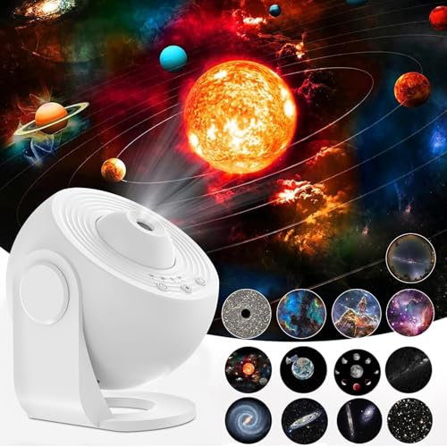 Planetarium Star Projector, 13 in 1 LED Galaxy Projector Light with 12 Film Discs Children's Starry Sky Projector Projector Lamp Night Light for Bedroom Living Room, Party (White)