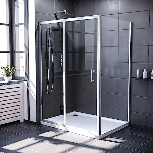 Nes Home 1600 x 700mm Shower Enclosure Sliding Door & Glass Side Panel Chrome