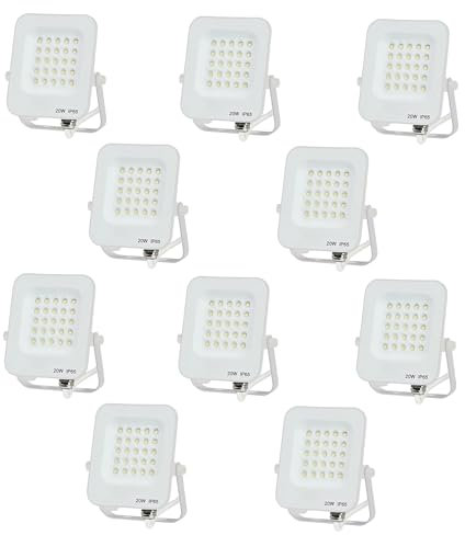 LeClubLED Lot de 10 Projecteurs LED blanc 20W 1800lm (115W) projecteur orientable extérieur-intérieur Étanche IP65 (Blanc Naturel 4500K, 20W)