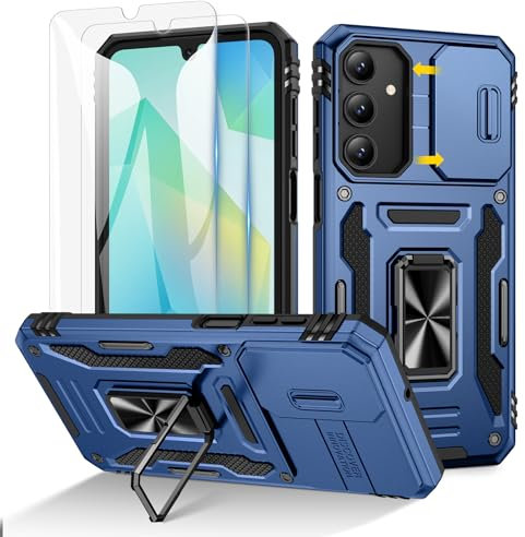 Doeshine Coque pour Samsung Galaxy A16 5G, 2 Protecteurs D'écran, et Anneau Béquille, [ 360° Protection Militaire ] Protection Coulissante Caméra (Marine)