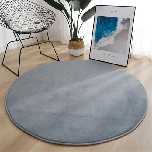 Hearda Tapis en peluche court gris uni - Rond - 80 cm - Antidérapant - Lavable - Pour chambre à coucher, salon, bureau
