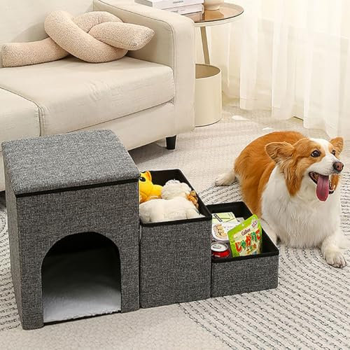 Ezigoo Dog Stairs for Sofa 3-in-1 Steps for Dogs to Get on the Bed Sofa Multifunctional Dog Steps with Storage Boxes, Pet House for Small, Senior, Short-leg and Injured Pets