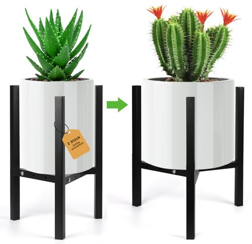 2 pièces Support à fleurs réglable en métal - Support à plantes noir, support à plantes, tabouret à plantes, tabouret à fleurs pour l'intérieur et l'extérieur, diamètre inférieur à 30 cm compatible