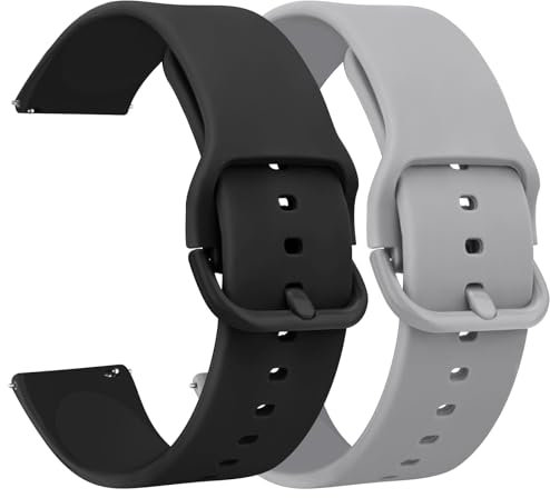 Demark Pack 2 Silicone Watch Straps Bands 20mm 22mm-Quick Release Waterproof Soft Rubber Replacement Straps with Silver Plated Stainless Steel Buckle (Black/Gray, 22mm)