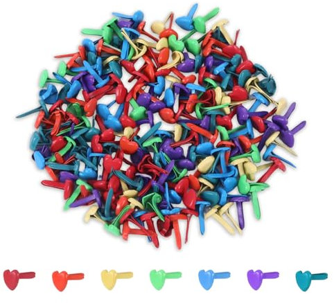 Yylaiire 200 Stück Mini Herz Brads,5MM Musterklammern Metall Bunte Brads,Metall musterbeutelklammern,Brads PapierverschlüSse für Scrapbooking,Briefklammern Basteln Handwerk DIY Kunsthandwerk