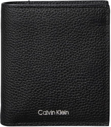 Calvin Klein Men’s Foil Embossed Slim Trifold Wallet with Coin Pocket, Black (Black), One Size