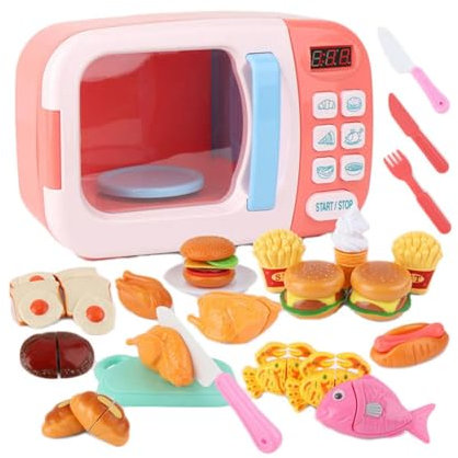 Jouet pour enfants faux au micro-ondes - Ensemble de jeu de cuisine pour enfants avec lumières et sons | Jouets de cuisine électroniques alimentés par batterie avec de la nourriture, ensemble de