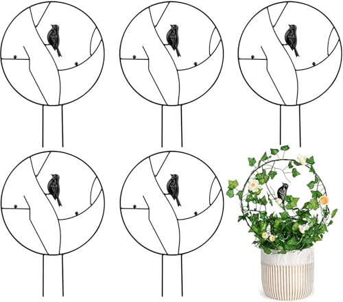 Lot de 5 treillis en métal pour plantes grimpantes - Avec oiseau - Pour l'intérieur et l'extérieur