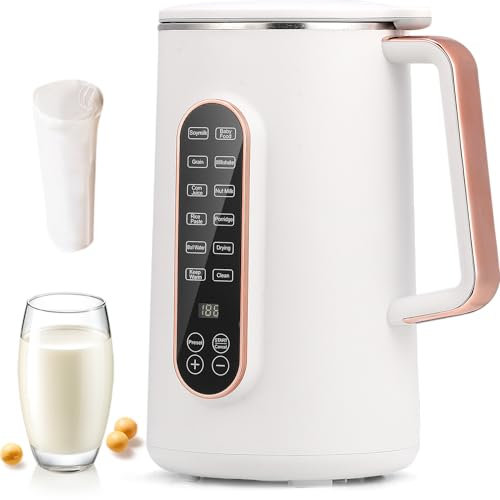 Moongiantgo 1.2L Nut Milk Maker Machine, 8-in-1 Automatic Soy Milk Maker for Almond, Oat & Dairy-Free Beverages, 10 Blades, 12h Delay Start, Auto Clean &Keep Warm, 220V