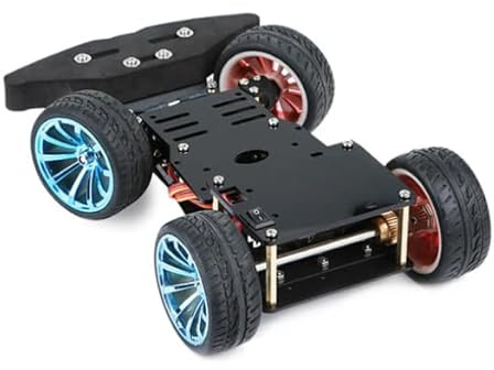Paradisetronic.com Roboter Auto Chassis mit Servo-Lenkung, 4WD Bausatz mit Motor, Alu-Rahmen & Acryl, perfekt für z.B. Arduino & Raspberry Pi