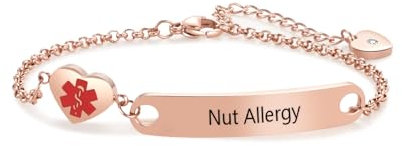 SBI Jewelry Nut Allergy Emergency Medical ID Bracelets for Women Men First Aid Bracelets Stainless Steel Identification Wristlets