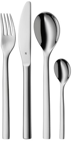 WMF Nuova Besteckset für 1 Person, 4-teilig, Monobloc-Messer, Cromargan Edelstahl poliert, spülmaschinengeeignet (Packung mit 6)
