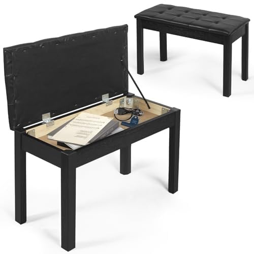 SUNDOY 75 cm Klavierbank aus Massivholz – Schwarzer Klavierhocker mit Weichem Sitzkissen – Modernes, minimalistisches Design, Korrosionsbeständig & Stabil – Für E-Piano & Keyboard, Schwarzer
