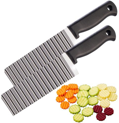 Rosenstein & Söhne Garniermesser: 2er-Set Wellenschneider aus Edelstahl für Kartoffeln und Gemüse (Riffelmesser, Wellenschliffmesser)