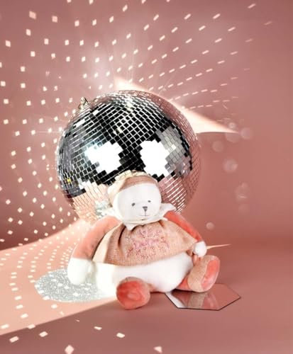DOUDOU ET COMPAGNIE - Pantin d’Activités Ours Rose Doudou Peluche Anniversaire 25 Ans avec Anneau et Textures à Explorer – Idée Cadeau Naissance Bébé – Garantie Doudou Perdu - DC4333