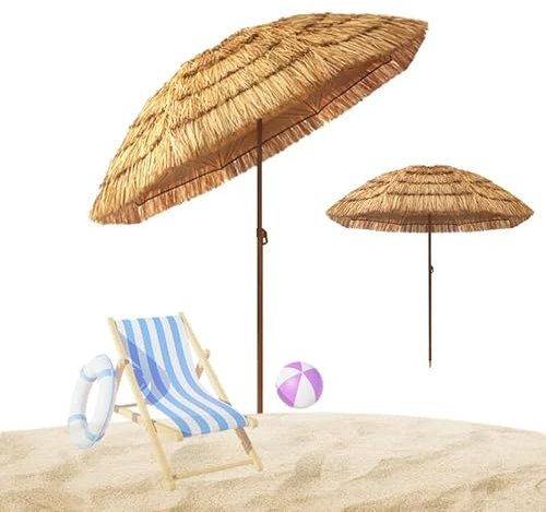 GSKFXJ Parasol Plage en Paille Inclinable, 180cm Parasol De Jardin Extérieur, Parapluies Tiki en Paille pour Patio Balcon Piscine