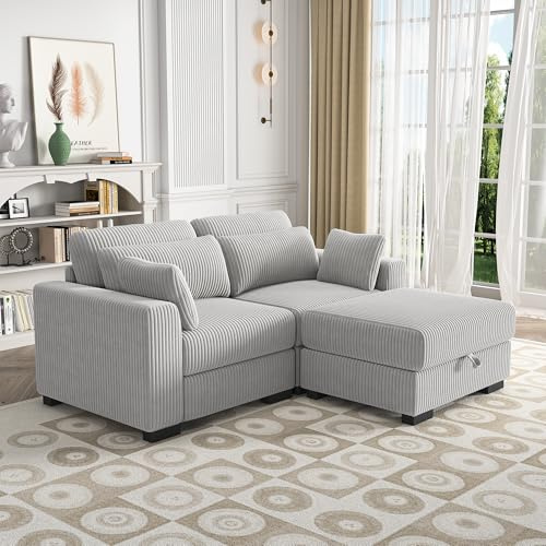 QMTXBYJ Sofa 2 Sitzer mit 1 Stauraum-Ottomane, Modernes Doppelsofa mit 2 Kissen,Polstersofa aus Cordstoff,Kleine Couch 2 Sitzer,Sofacouch,2er Gästesofa mit Armlehne,Modulares Sofa für Wohnzimmer