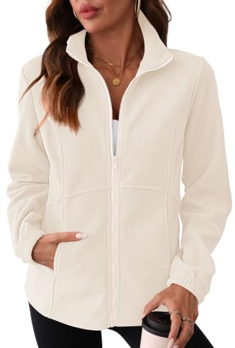 IECCP Damen Fleecejacke Leicht Outdoor Zipper Fleece Sweatjacke Oberteile | Winterjacke mit Durchgehendem Reißverschluss Sport Fleecejacke Damen Leicht Lang für Wandern und Freizeit