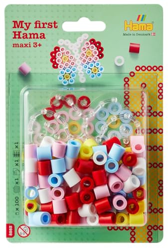 Hama Perlen 8983 Maxi Bügelperlen kleine Blister Packung mit ca. 100 Bastelperlen mit Durchmesser 10 mm, Motiv Schmetterling, kreativer Bastelspaß für Groß und Klein