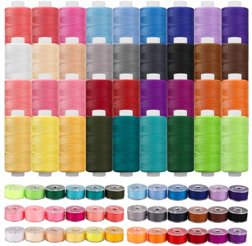 NäHgarn Set NäHgarn für NäHmaschine, 36 Farben Nähmaschinengarn Je Garnrollen und 36 Unterfadenspulen 400 Yard Nähzubehör für Allgemein-Nähmaschinen Overlock Nähmaschinen geeignet